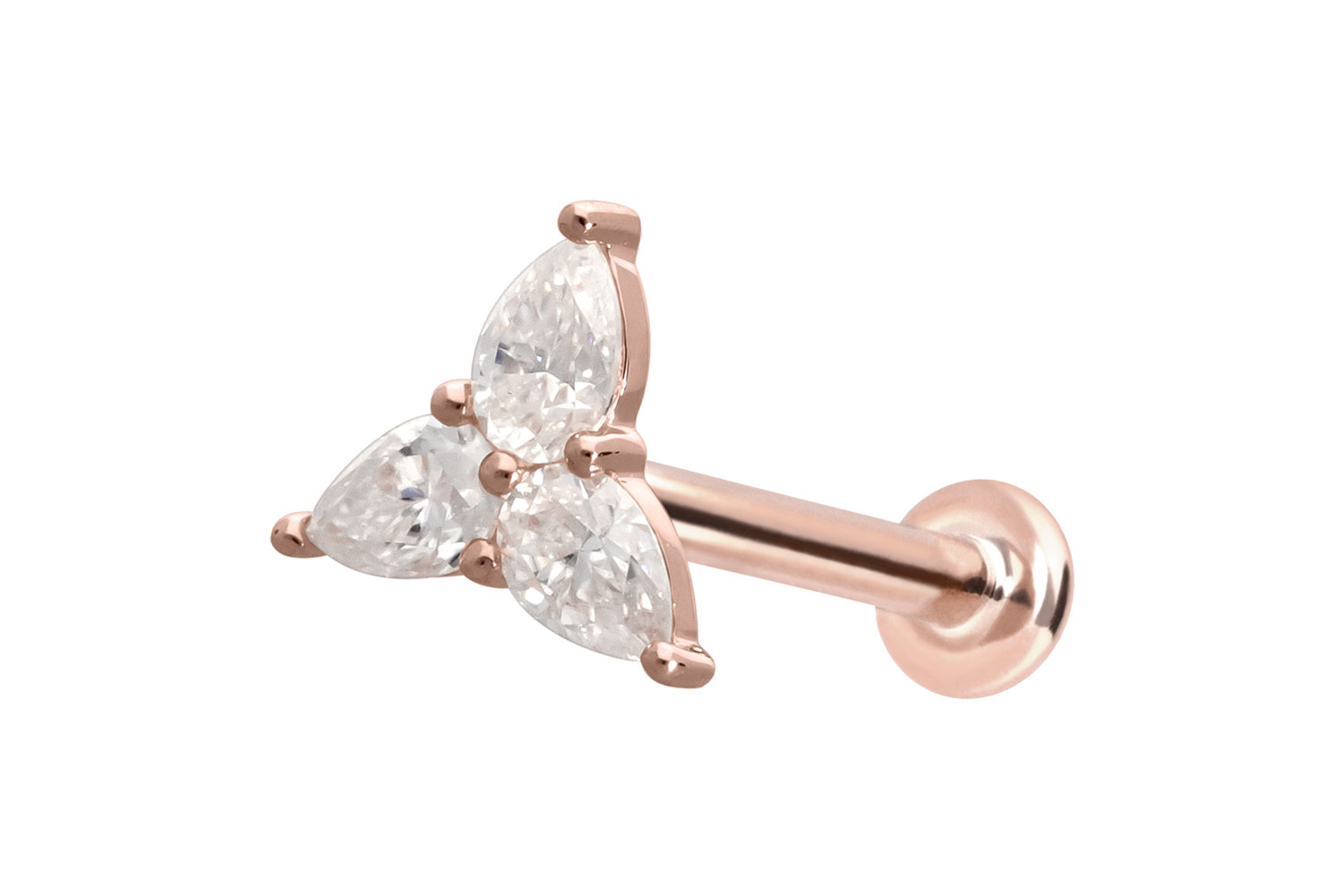 14 Karat Gold Labret Piercing mit Push Fit MOISSANIT-BLUME